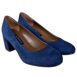 MARGAUX Blue Suede Round Toe Pumps